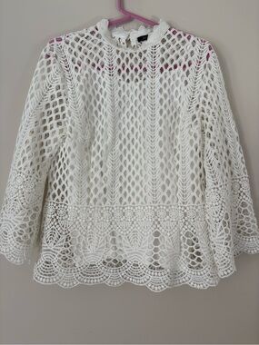 Dolce Cabo White Crochet Lace Long Sleeve Top